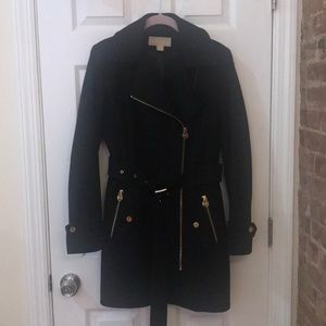 Michael Kors Belted Asymmetrical Black Coat